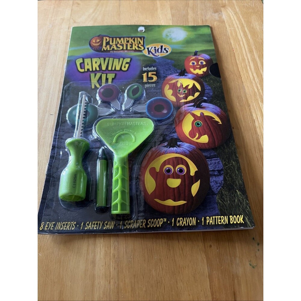 Pumpkin Masters Kids Carving Kit, Includes 8 eye inserts, 4 die cut patterns,